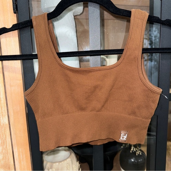 Calzedonia seamless ribbed bralette top chestnut brown sports bra square neck - Picture 2 of 7